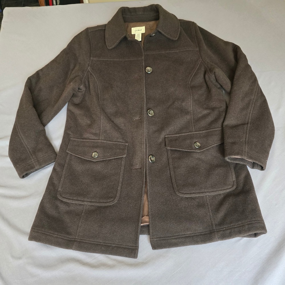 LL Bean Wool Blend Coat Women XL misses Brown Field Barn Car Coat vintage